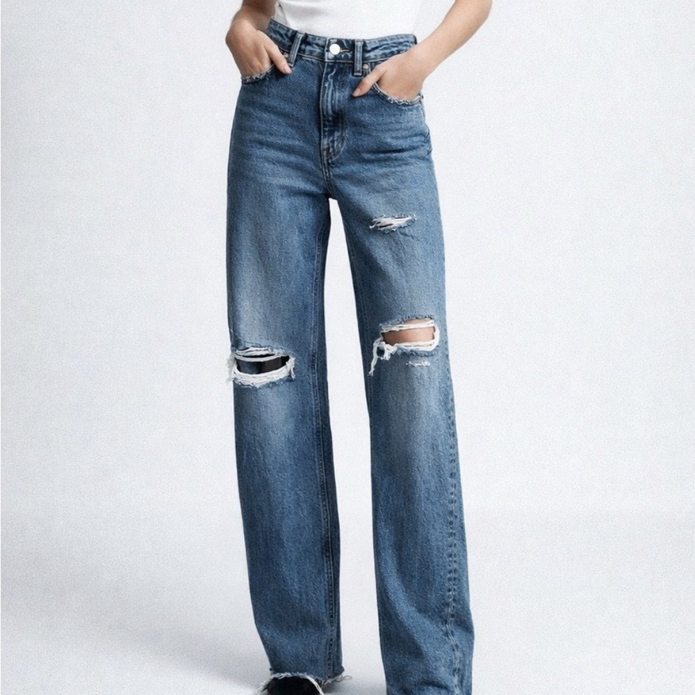 Zara Distressed Wide Leg Jeans